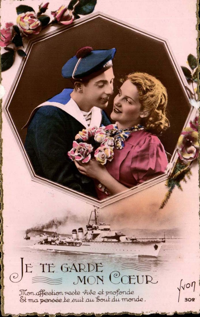 Matrose und Frau — Liebeskarte mit Boot — YVON Nr. 302
