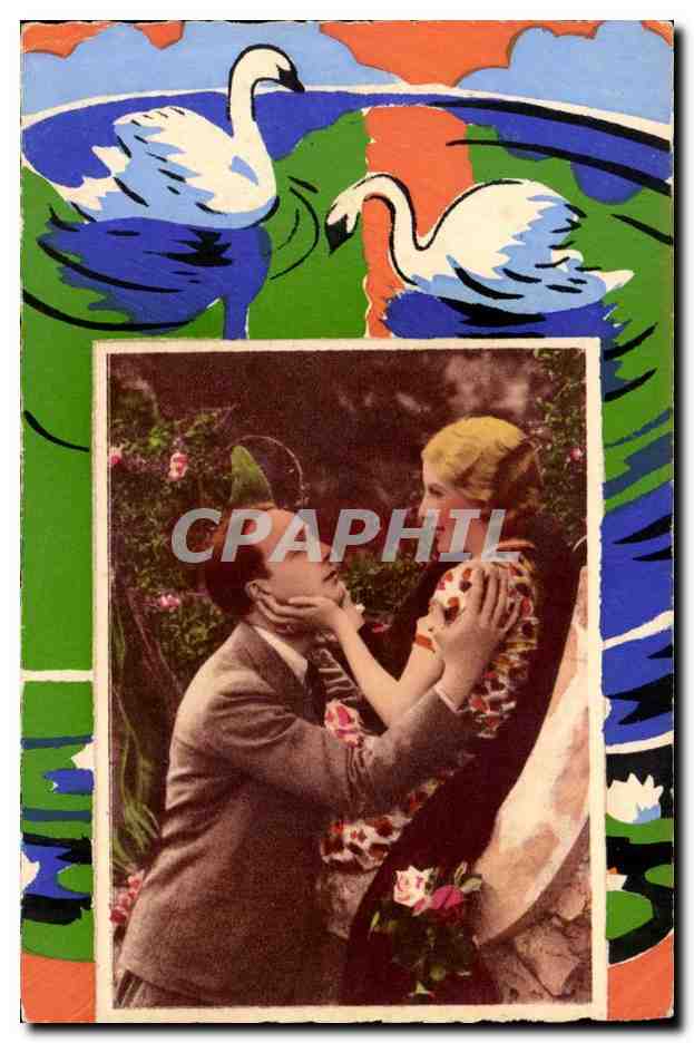CPA Fantaisie Couple Cygnes Swan
