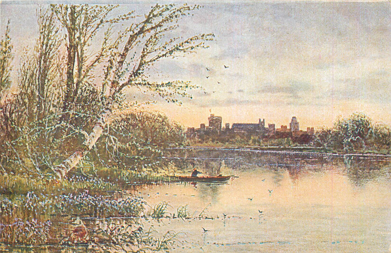 Vue du lac avec ville en arrière-plan — peinture à l'aquarelle — éditeur non visible