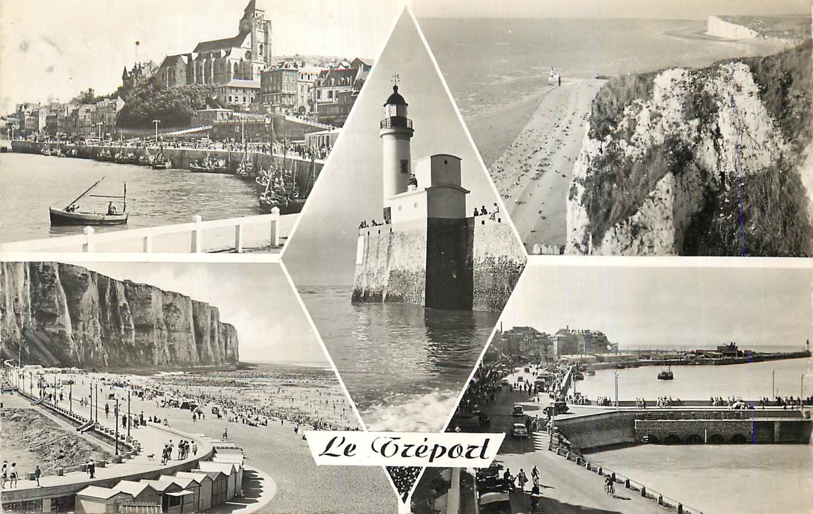 CPM Le Treport Le Port de l'Eglise Vue Generale de la Plage Le Phare Quai Francois Ier