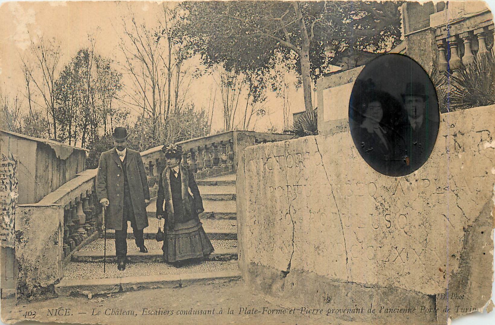 CPA Nice Le Chateau Escaliers Conduisant a la Plate Forme et Pierre provenant de l'Ancienne Porte de Turin