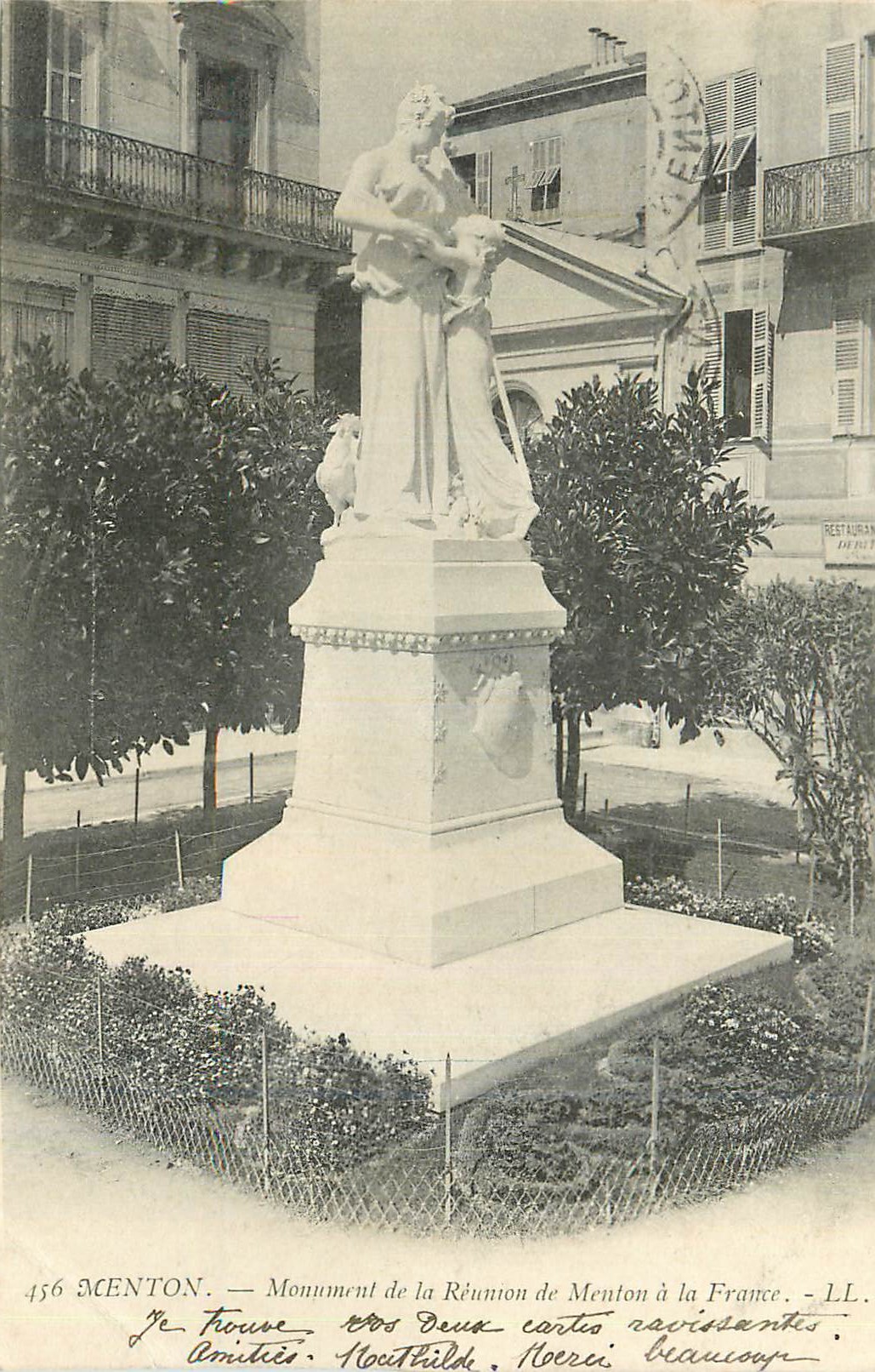 CPA Menton Monument de la Reunion de Menton a la France
