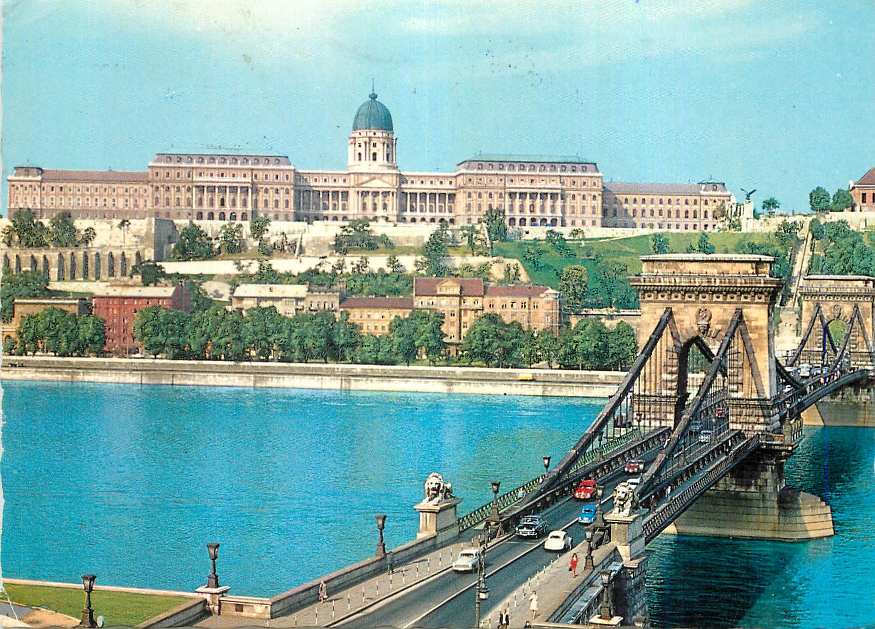 CPM Budapest Chain bridge (19th C) with the Castle (13 19th C)