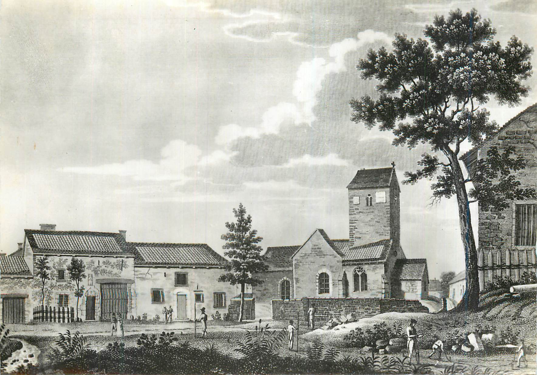 Vue de la chapelle Sainte-Croix à Sainte-Croix-sur-Moselle — gravure — éditeur inconnu, n° de série non visible