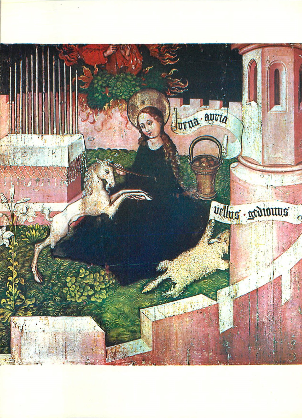 Sainte Marie avec un licorne — peinture ancienne — éditeur et n° de série non lisibles