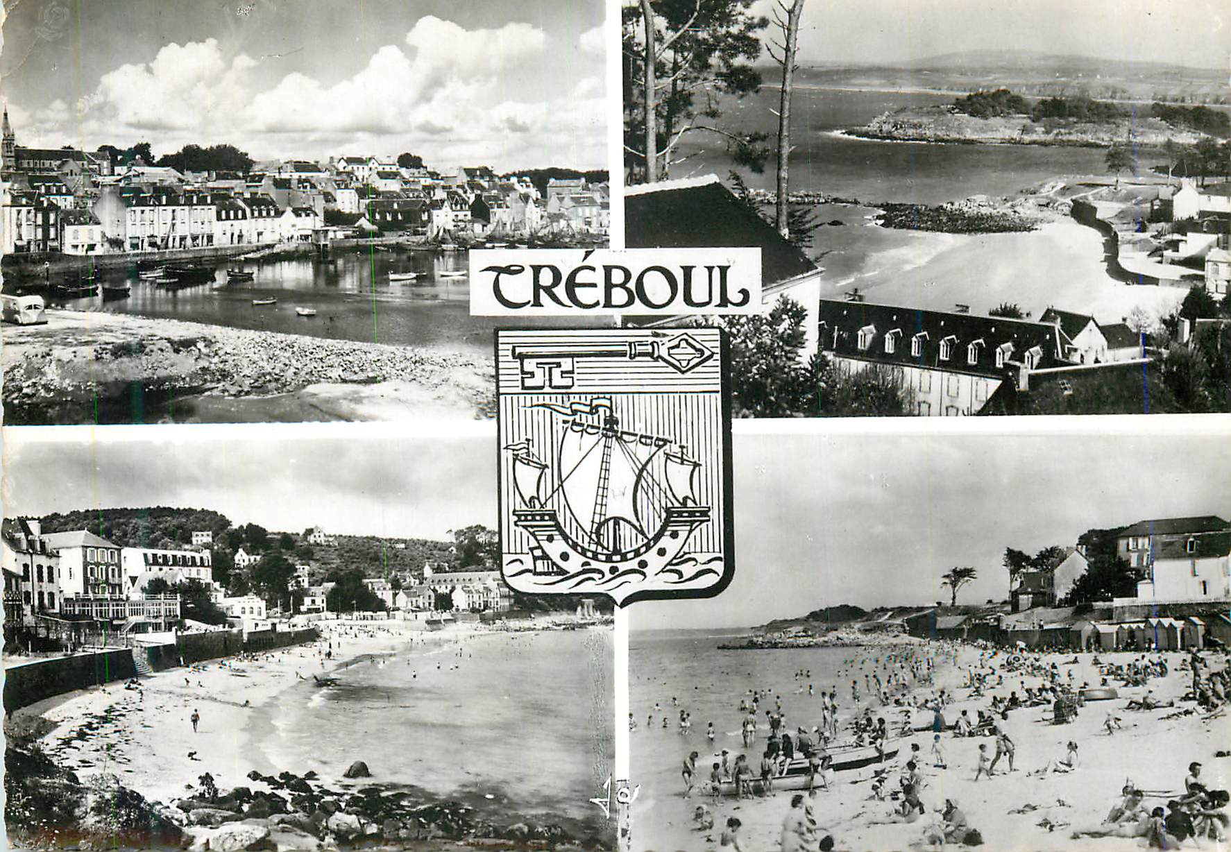 CPM Treboul Douarnenez (Finistere) Bretagne Le Port de peche Vue Generale Les Hotels sur la Plage Les Sables Blancs