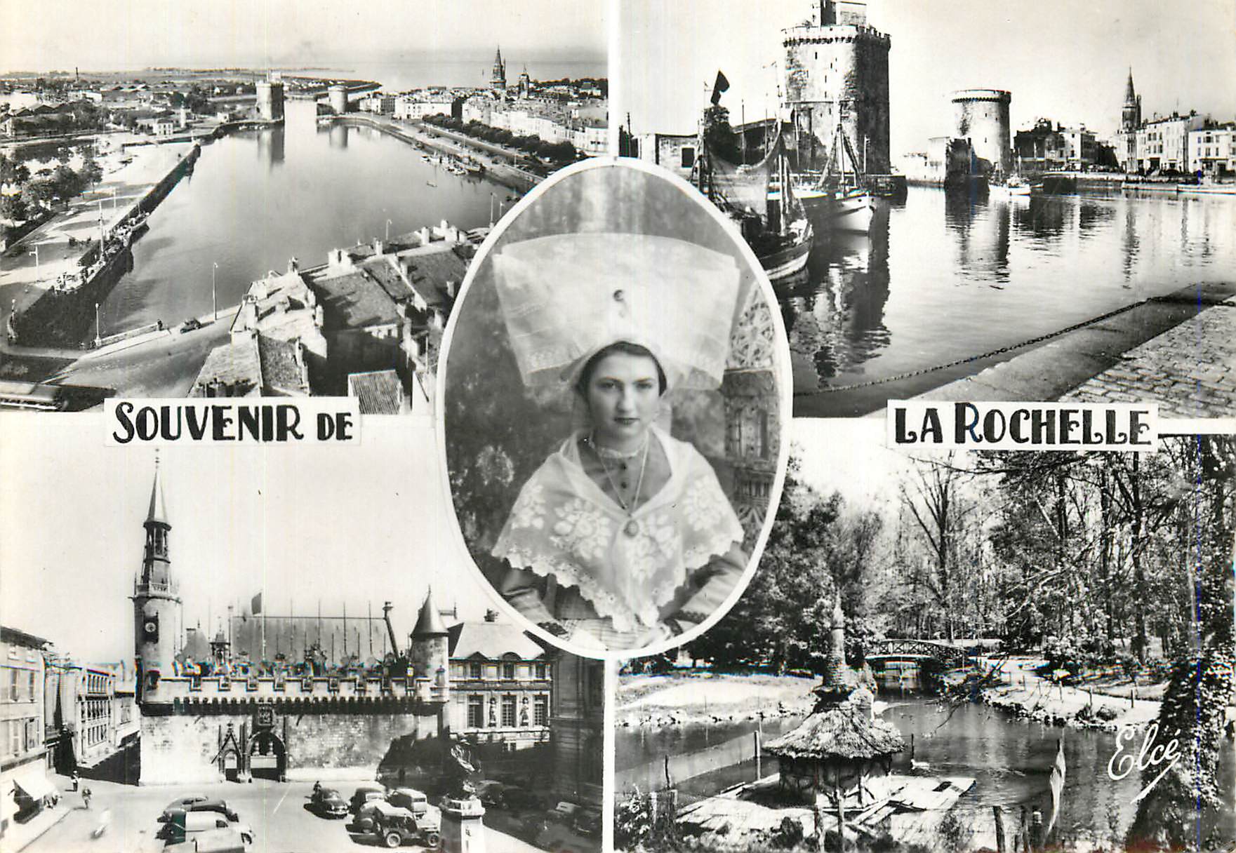 CPM Souvenir de la Rochelle Le Port Les Deux Tours L'Hotel de Ville Le Jardin Public Folklore
