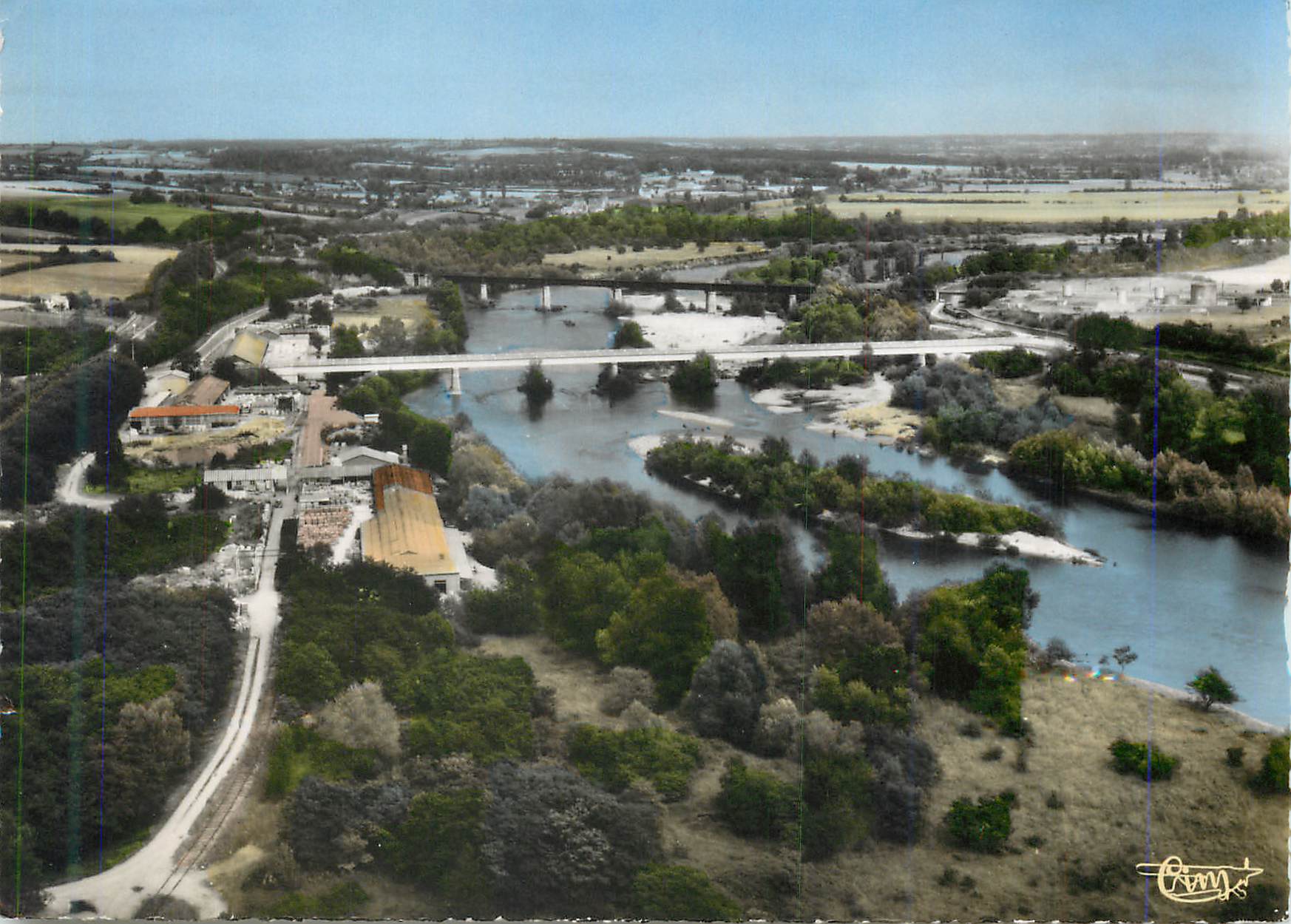 CPM Diou (Allier) Les Ponts sur la Loire et Fabrique de Ciment Vue aerienne