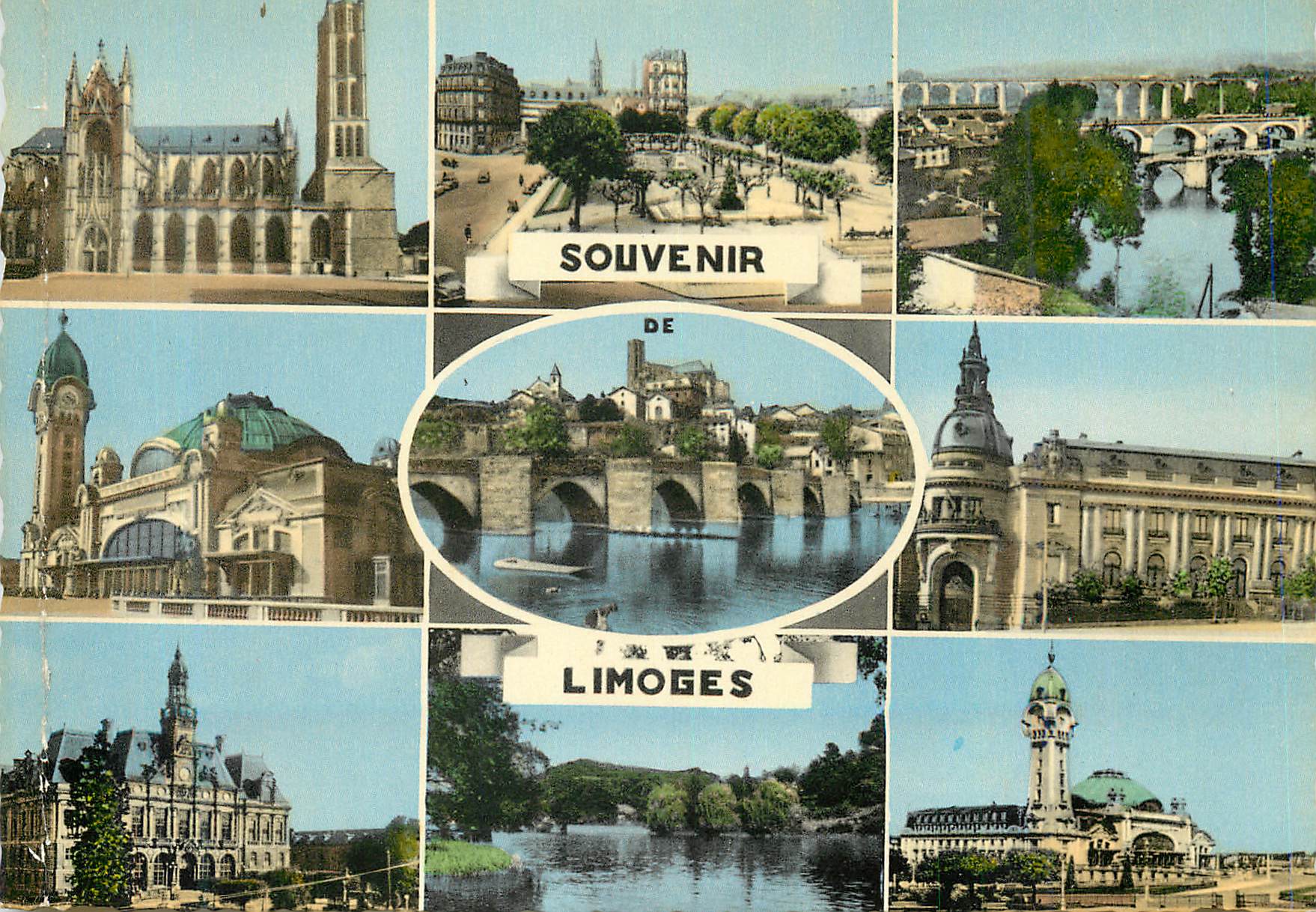 CPM Limoges La Cathedrale Place Jourdan Les 3 Ponts La Gare Pont St Etienne La Prefecture
