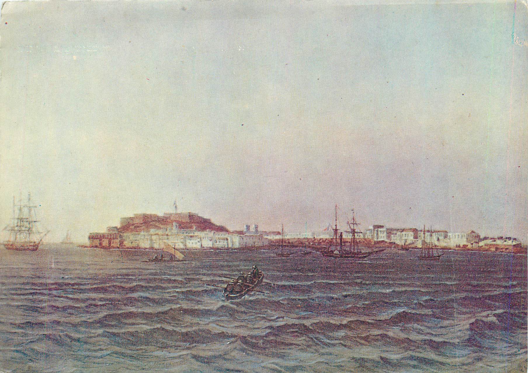 Vue de la ville côtière — illustration maritime — éditeur inconnu