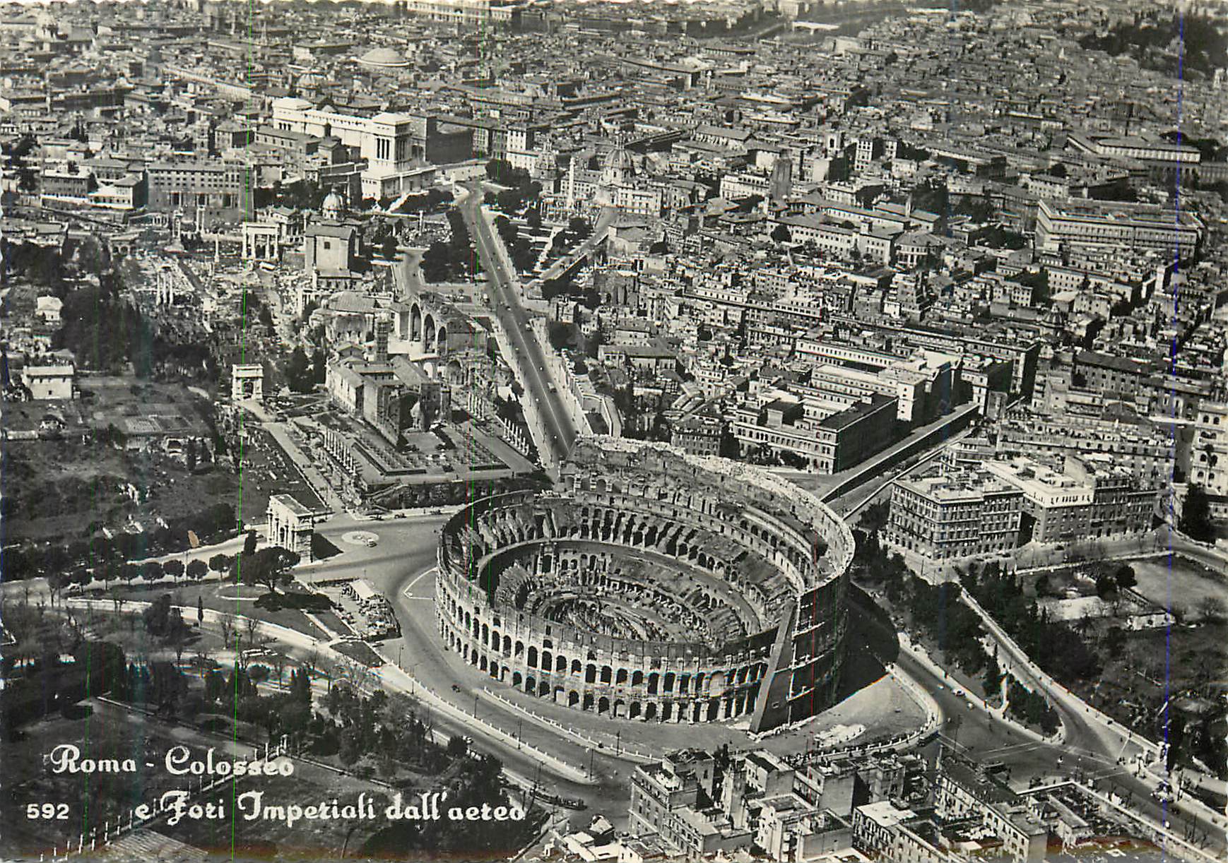 CPM Roma Colosseo e Fori Imperiali dall'aeteo