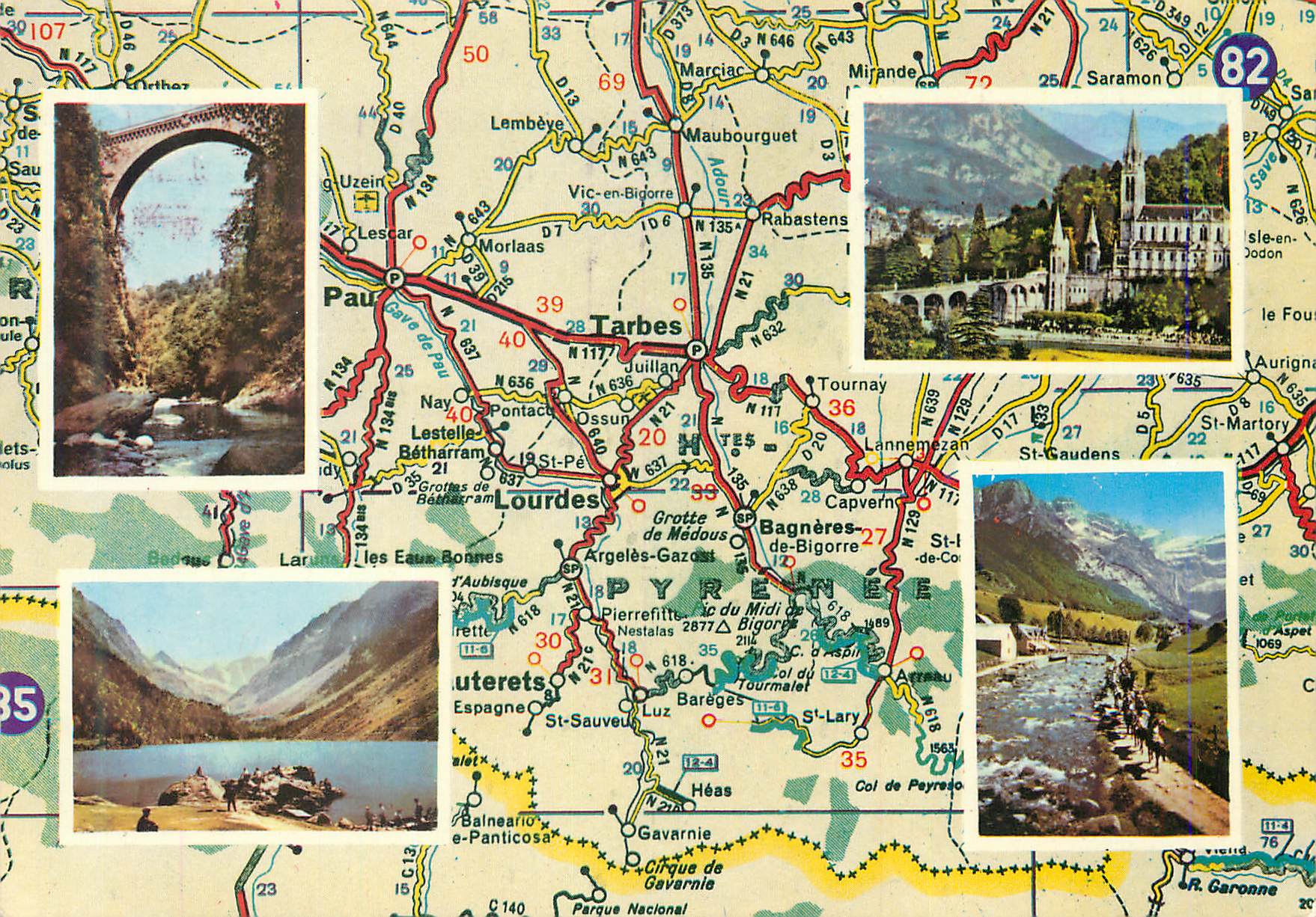Pyrénées - Carte postale touristique avec cartes et photos de sites