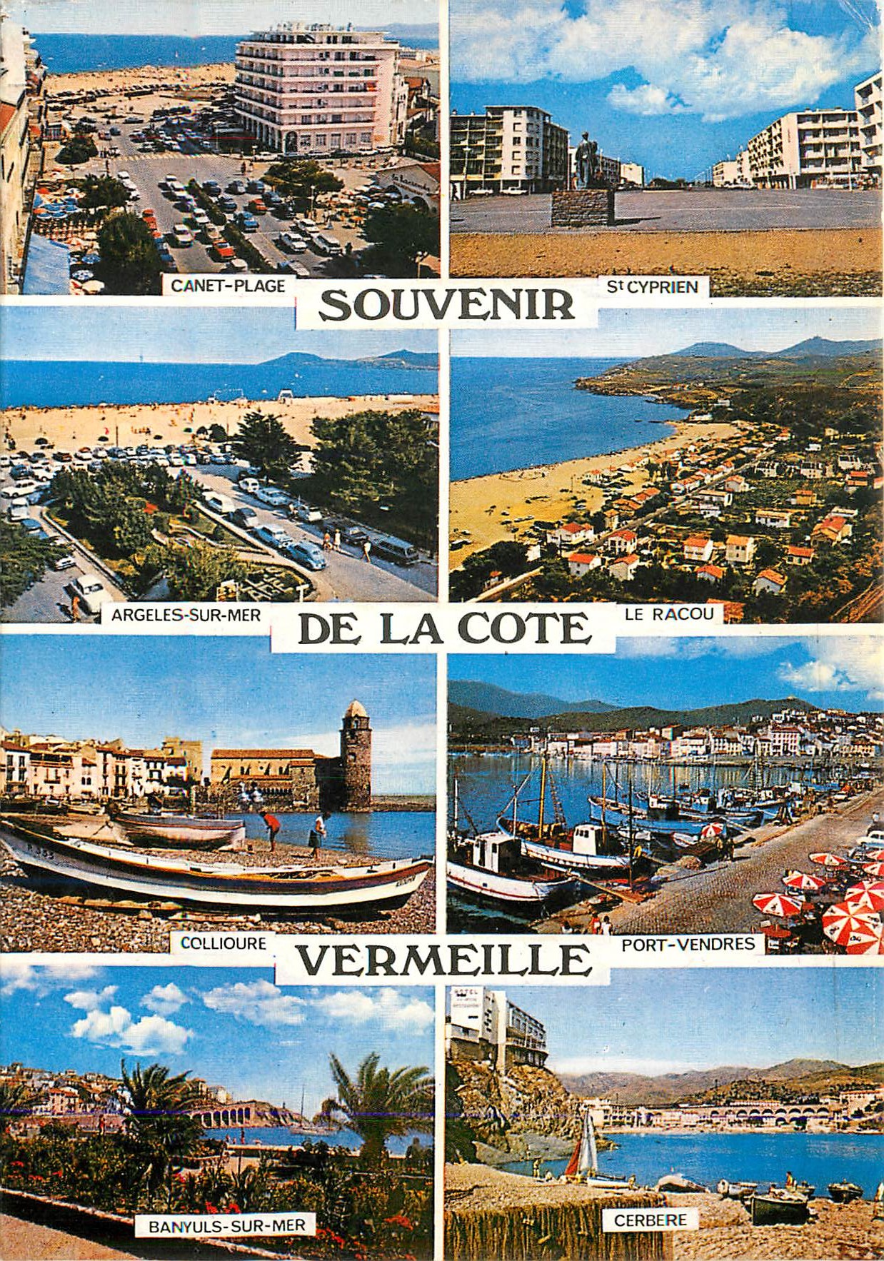 CPM Souvenir de la Cote de Vermeille Canet Plage St Cyprien Argeles sur Mer Le Racou Collioure Banyuls sur Mer Cerbere