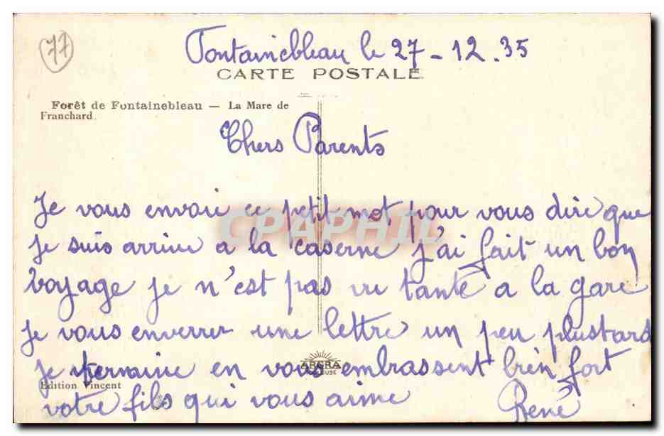 Bossen van Fontainebleau — La Mare de Franchard — Uitgave Vincent — Achterkant