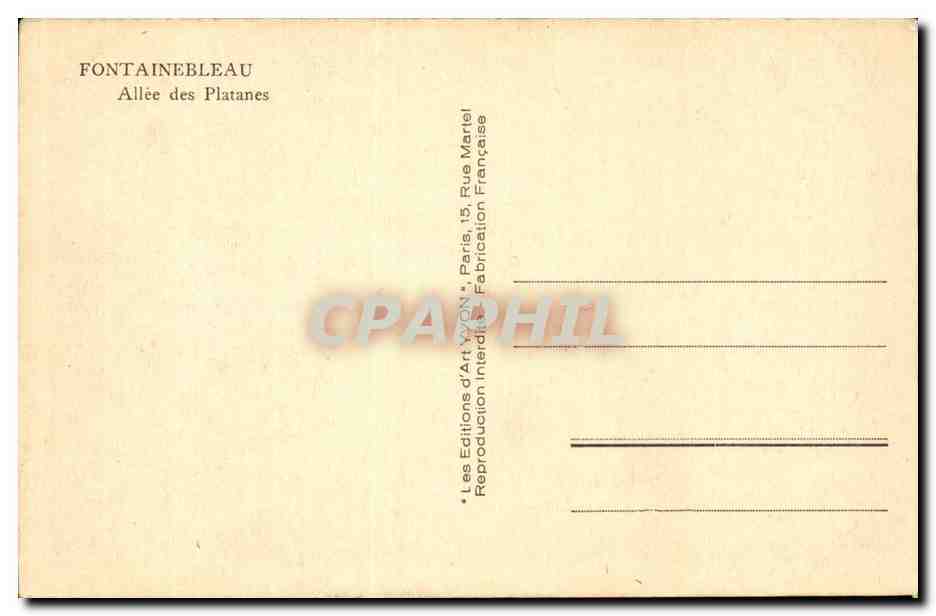 Fontainebleau — Allée dei Platani — Les Éditions d'Art Wonn — Verso