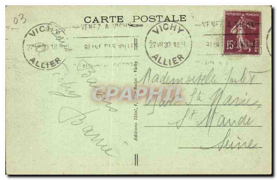 Vichy CPA Source du parc Arlesienne 21 degres — Rückseite