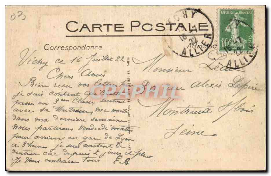 Vichy CPA Un coin de l'allee couverte — Rückseite