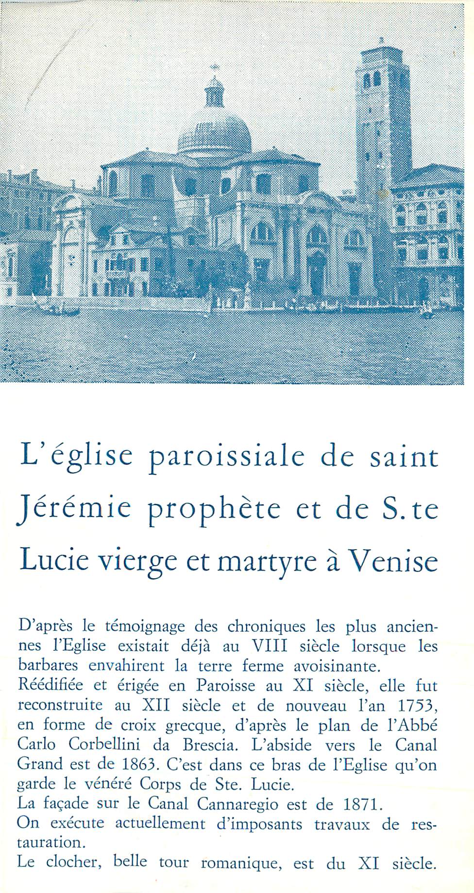 DEpliant L'Eglise Paroisiale de Saint Jeremie Prophete et de S te Lucie Vierge et Martyre a Venise