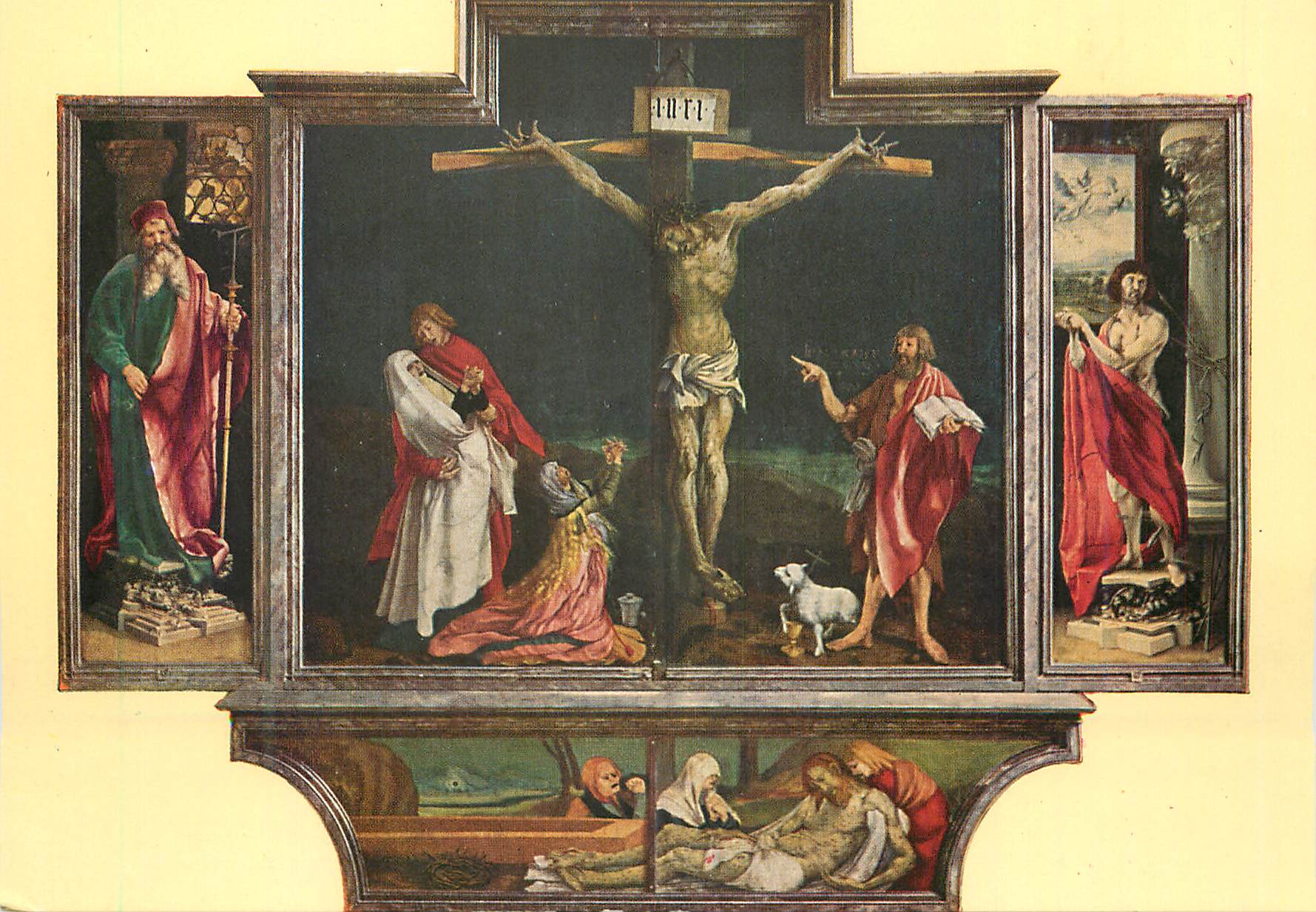 CPM Musee d'Unterlinden a Colmar Mathias Nithart Grunewald 1455 1528 (Ecole Rhenane) La Crucifixion et la mise au Tombea