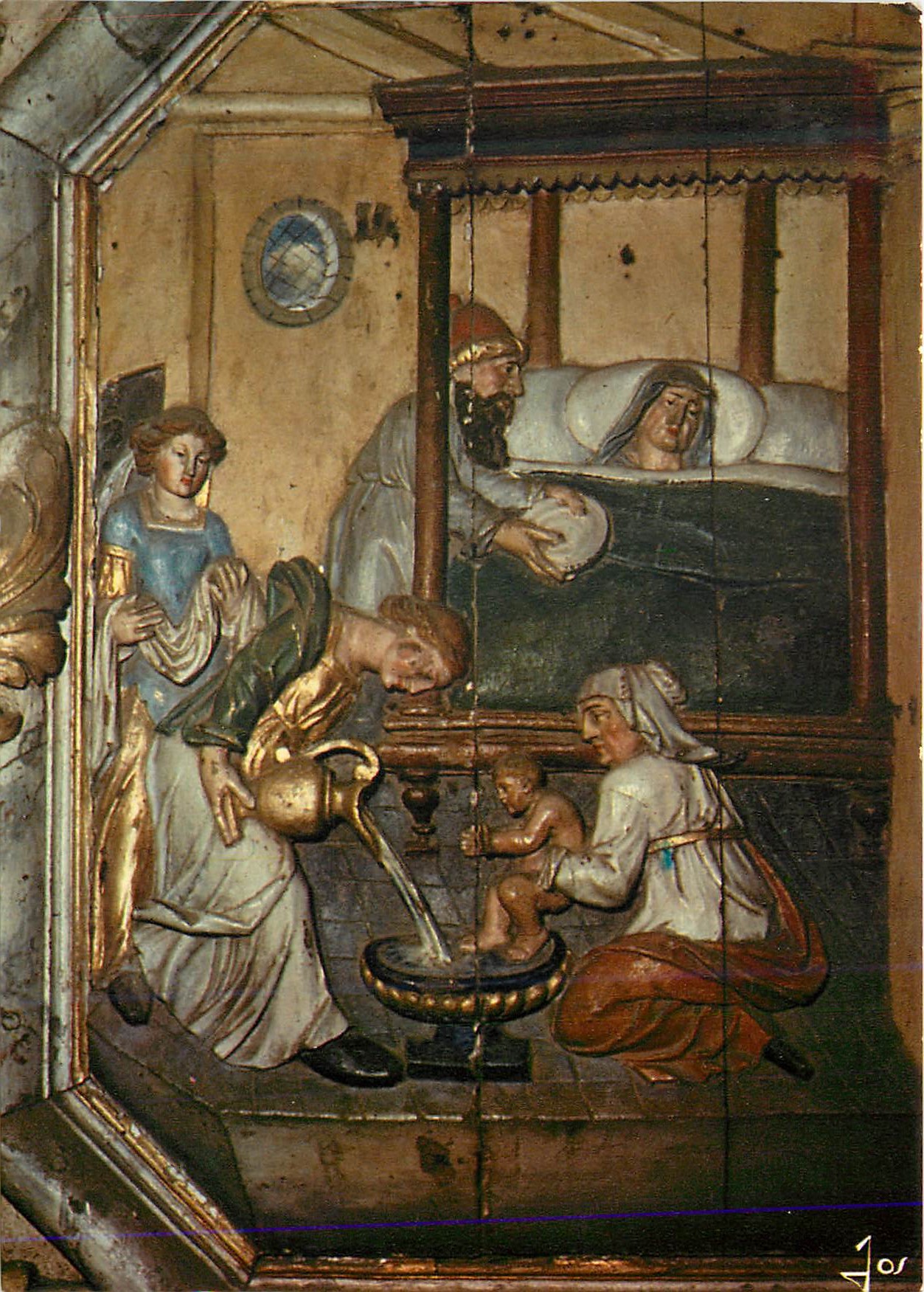 CPM Lampaul Guimiliau (Finistere) La Bretagne en Couleurs La Nativite de la Vierge Panneau du Retable Nord