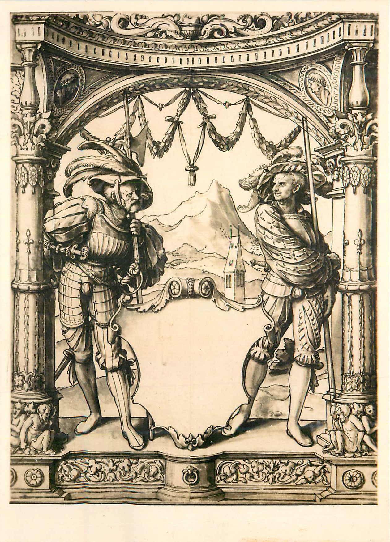 CPM Kupferstichkabinett Basel Hans Holbein Scheibenriss mit Zwei Landsknechten