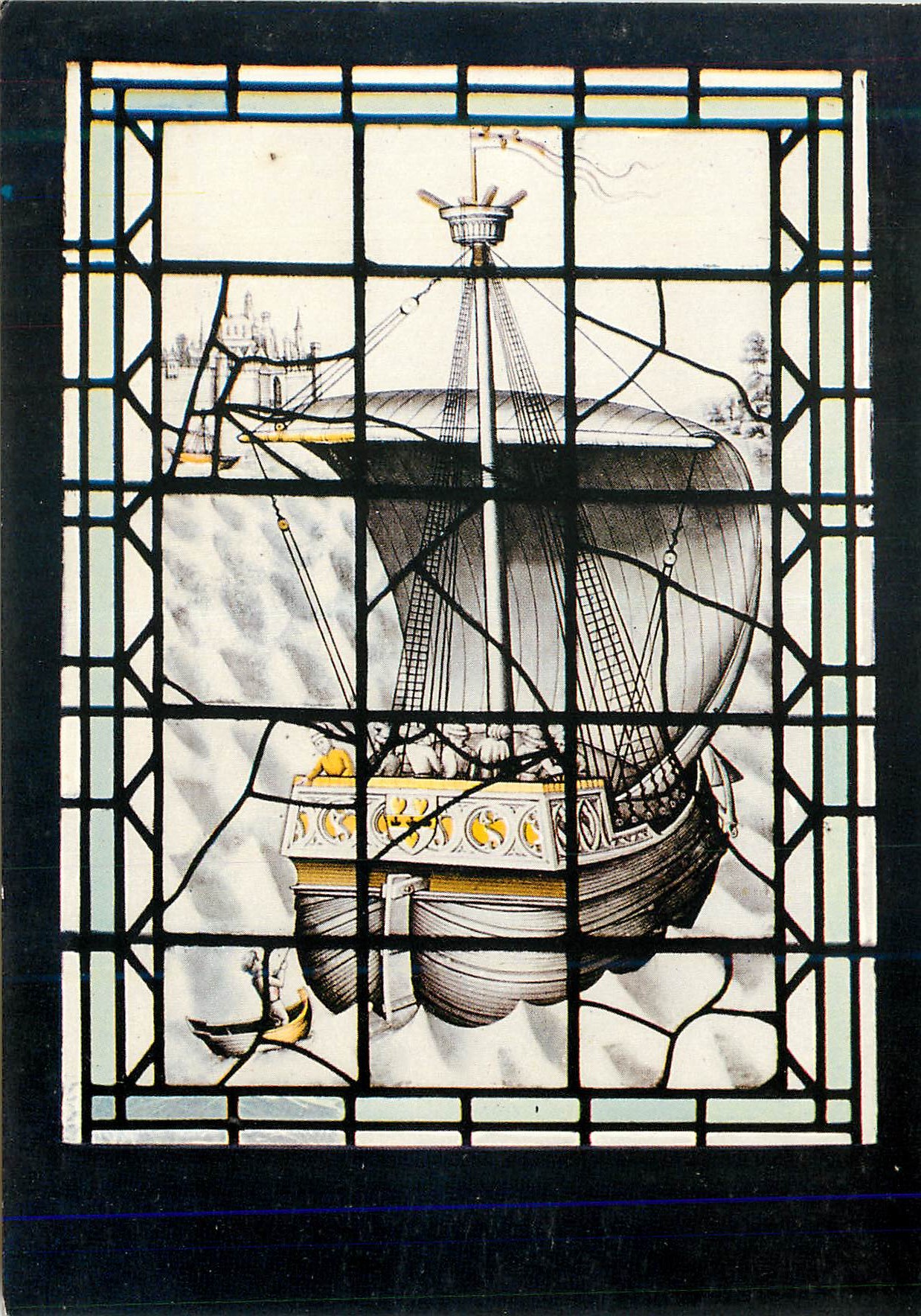 Navire à voiles — vue de vitrail — éditeur non visible
