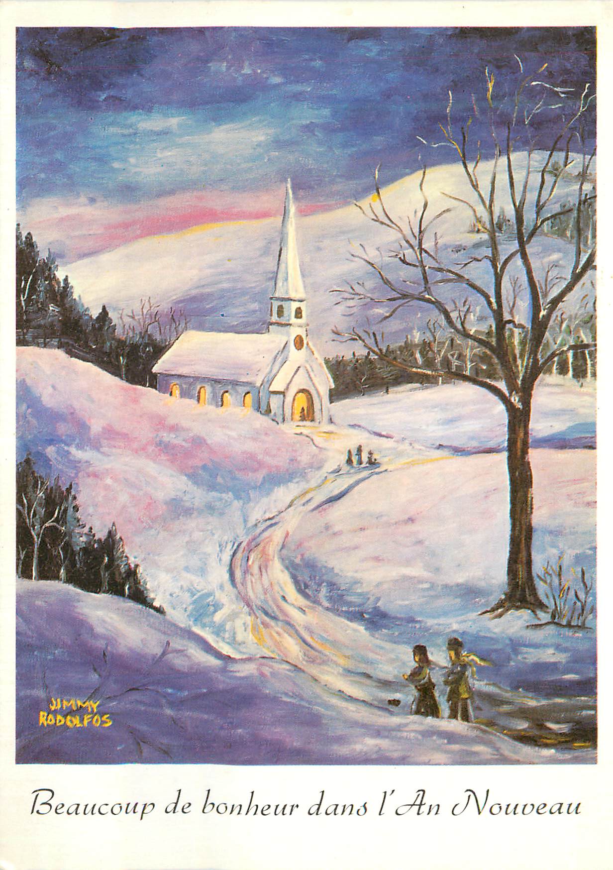 CPM Eglise sous la Neige Beaucoup de Bonheur dans l'An Nouveau