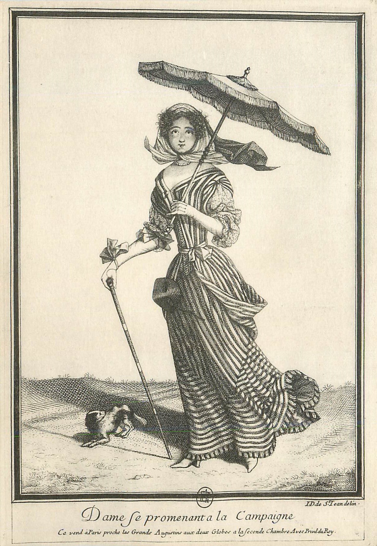 CPM Dame Se Promenant a la Campaigne 2e Moitie du XVIIe S Costumes Gravures