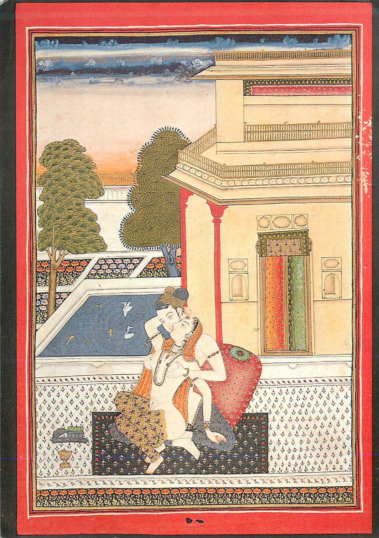 CPM Scene d'Amour sur une Terrasse Minuiature Indienne Ecole Moghole de Hyderabad vers 1770