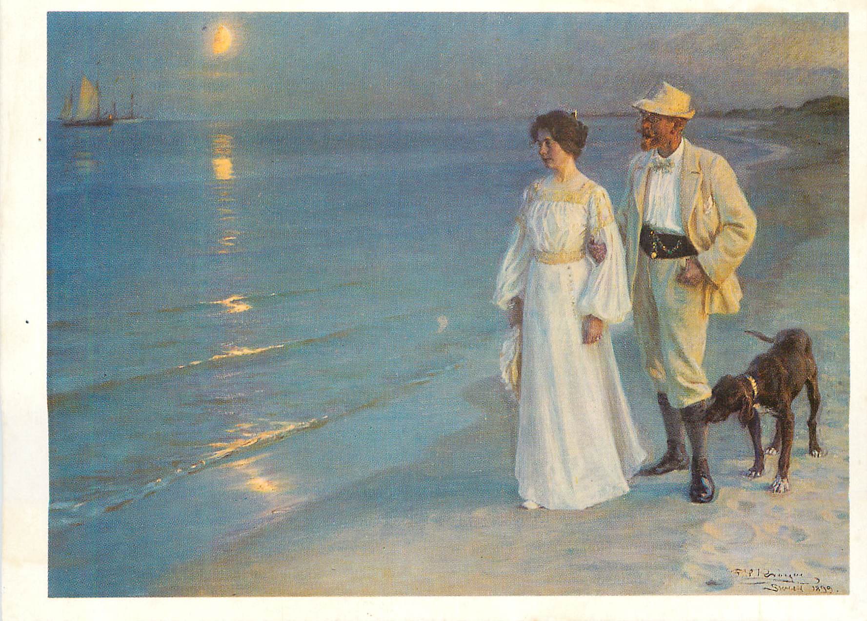 Promenade on the beach under the moon — work of Paul Smet 1899