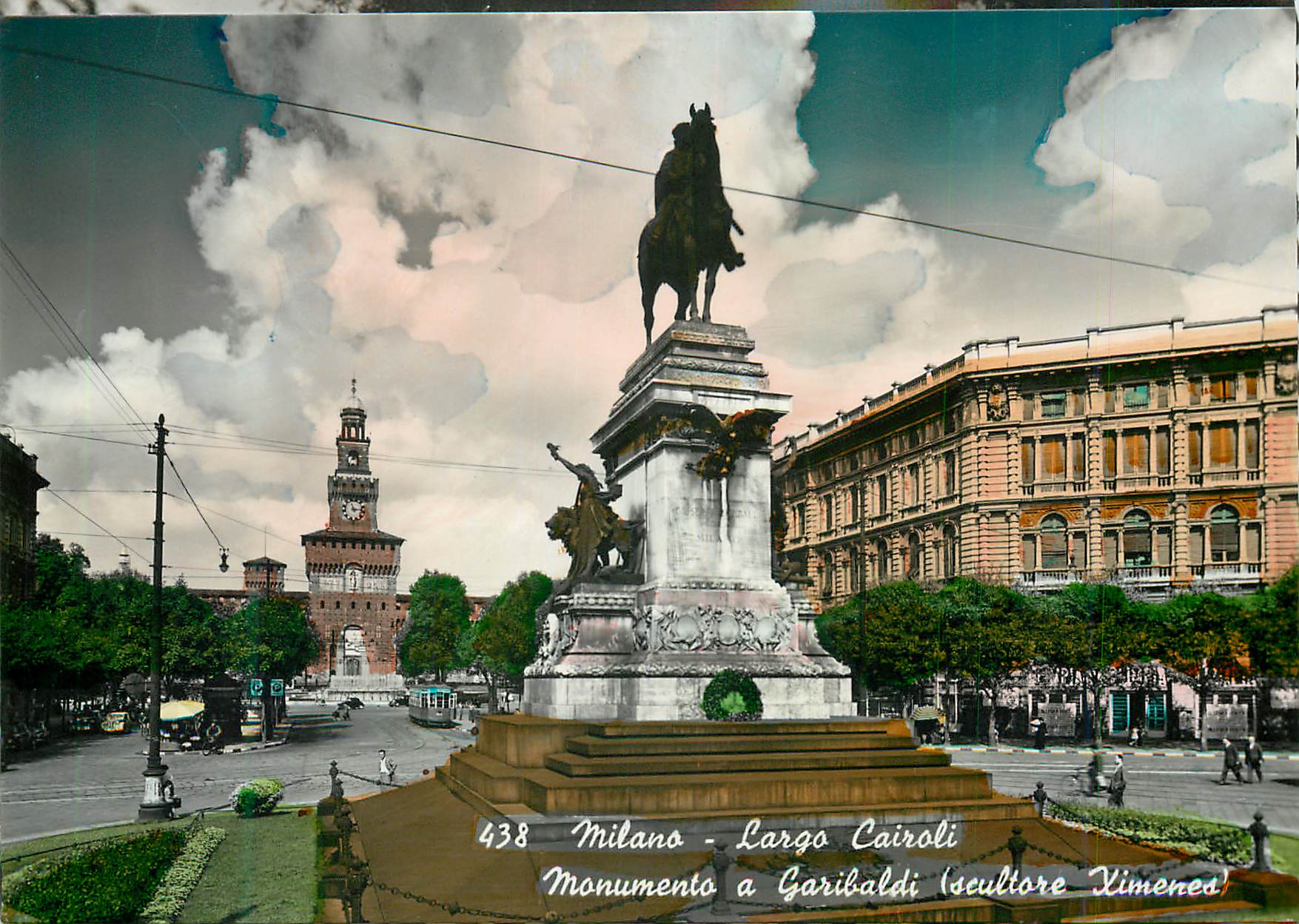 CPM Milano Largo Cairoli Monumento a Garibaldi (Scultore Vimenes)