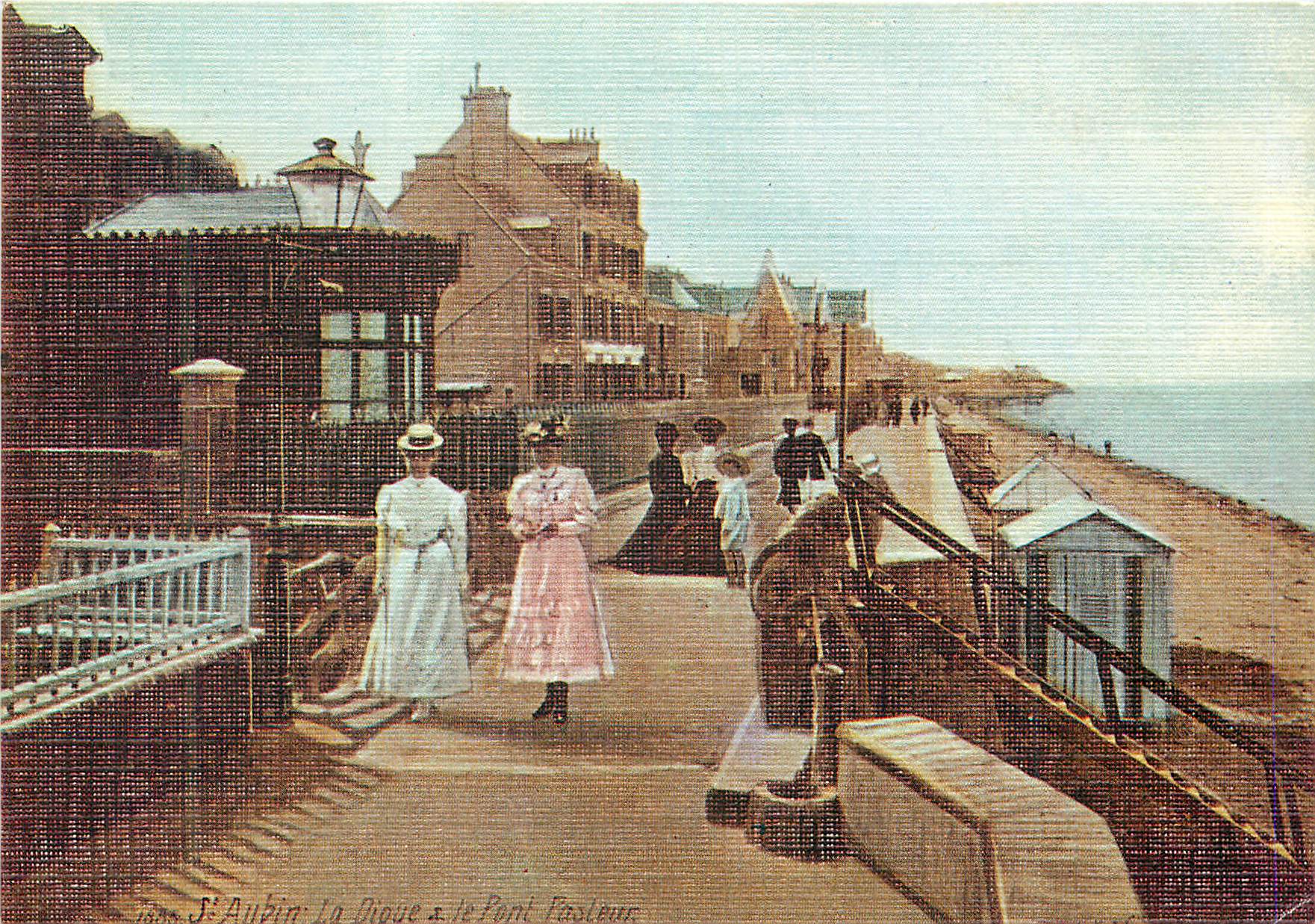 CPM Saint Aubin sur Mer (Calvados) la Digue et le Pont Pasteur en 1885