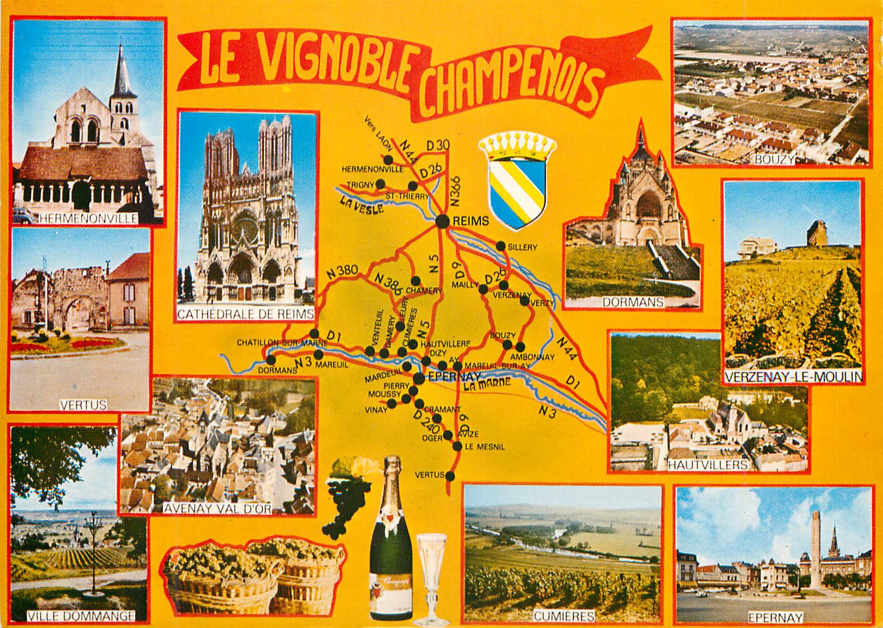 CPM Le Vignoble Champenois Hermenonville Cathedrale de Reims Avenay Val d'Or