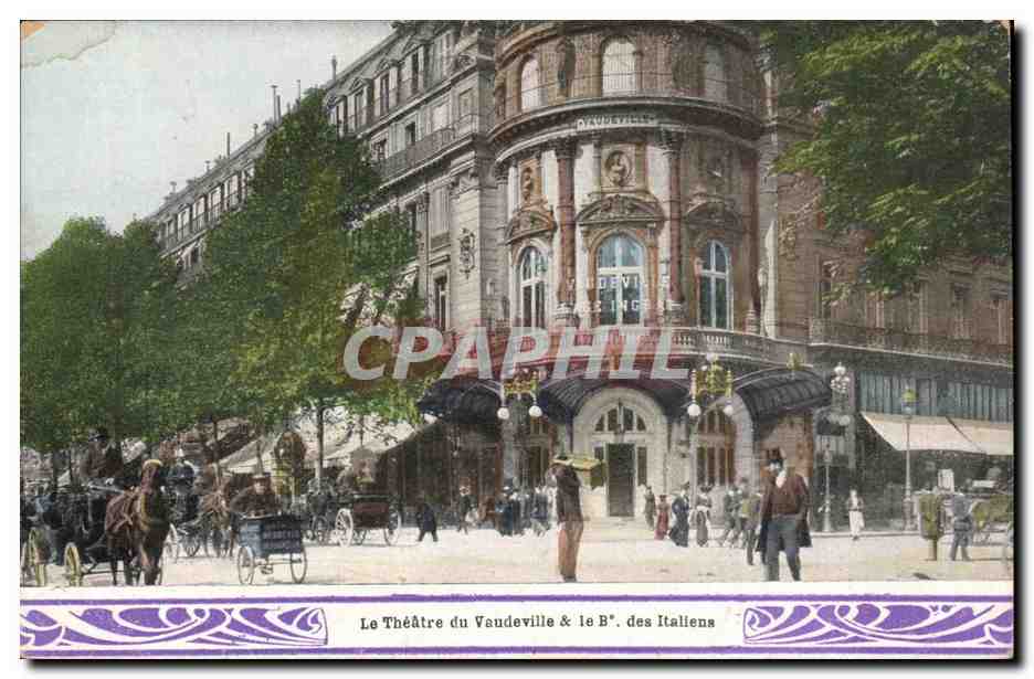 Paris CPA Le theatre du Vaudeville et le boulevard des Italiens