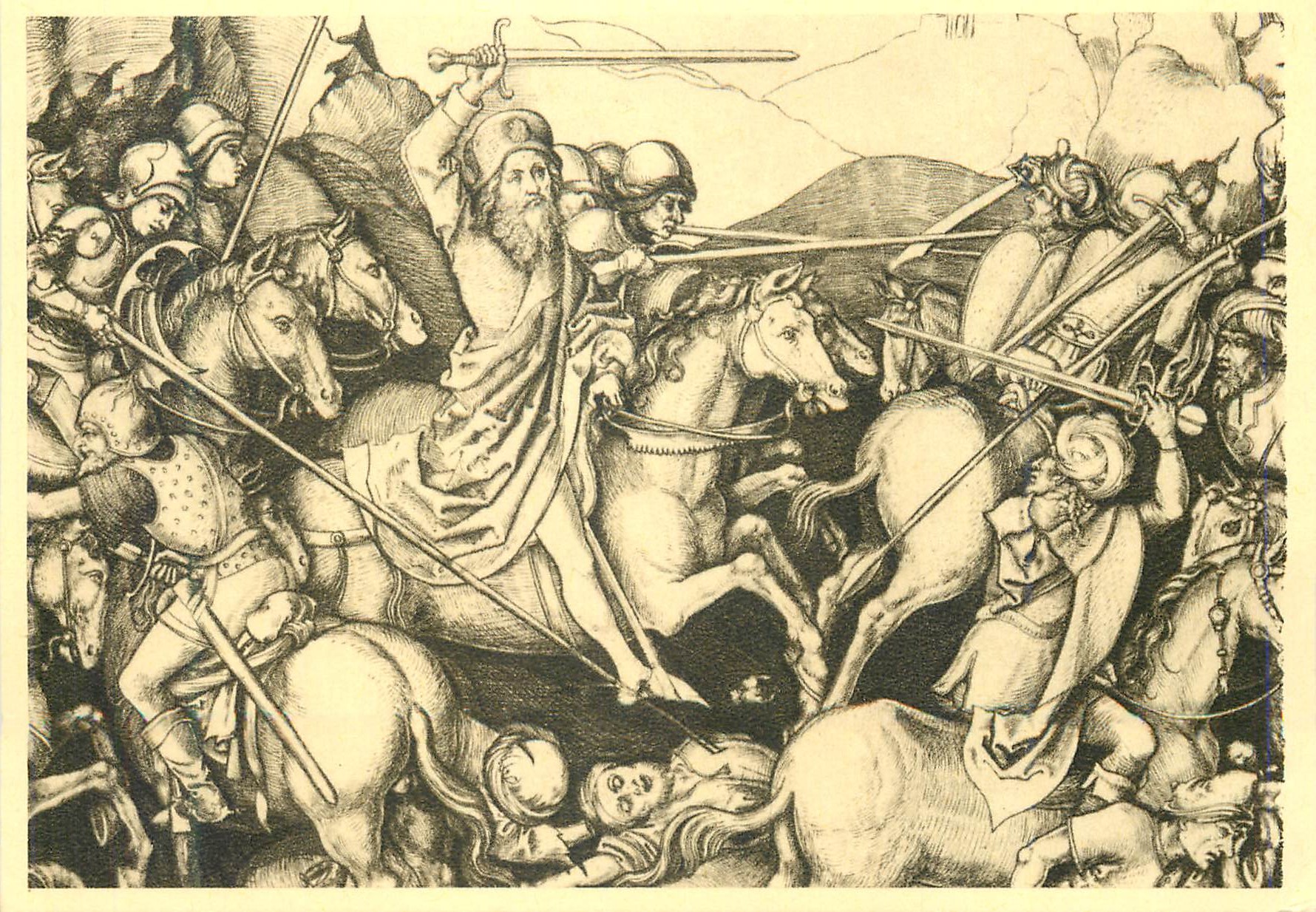 CPM Colmar vers 1450 Brisach 1491 Martin Schongauer Peintre Graveur La Bataille de Saint Jacques a Clarijo (detail)