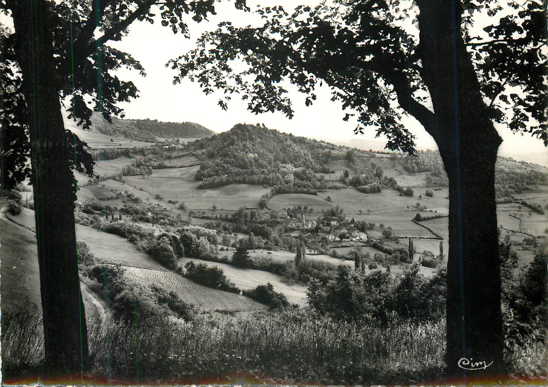 Vue de campagne — vue encadrée par deux arbres — Cim