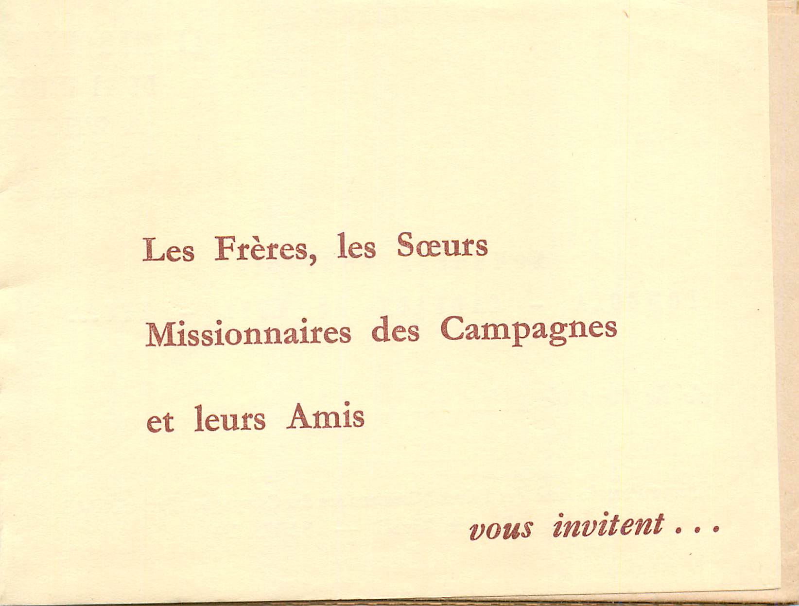 Carte Tombola Les Freres Les Soeurs Missionnaires des Campagnes et leurs Amis Seine et Marne