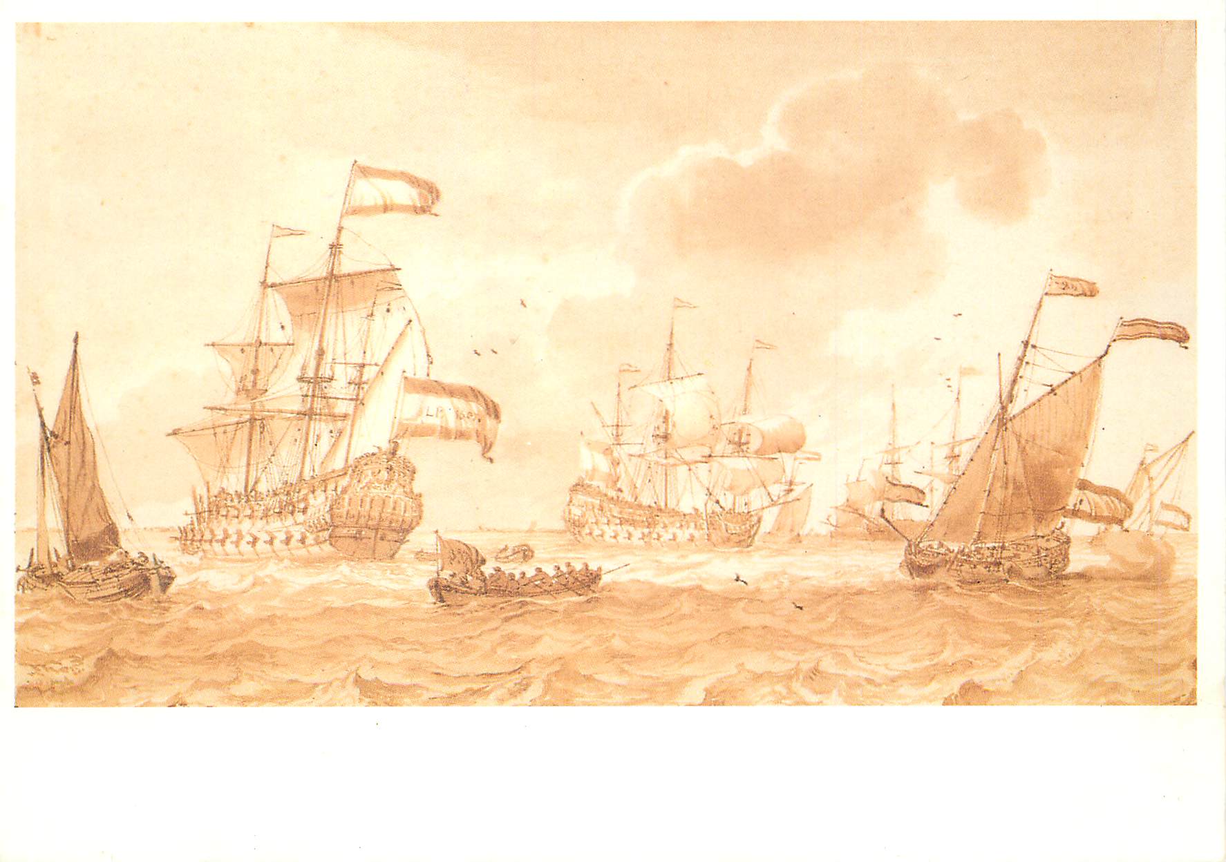 CPM Pinceau et encre Brune Lavis Brun Ludolf Bakhuizen 1631 1708 Une flotte Hollandaise appareillant 1687