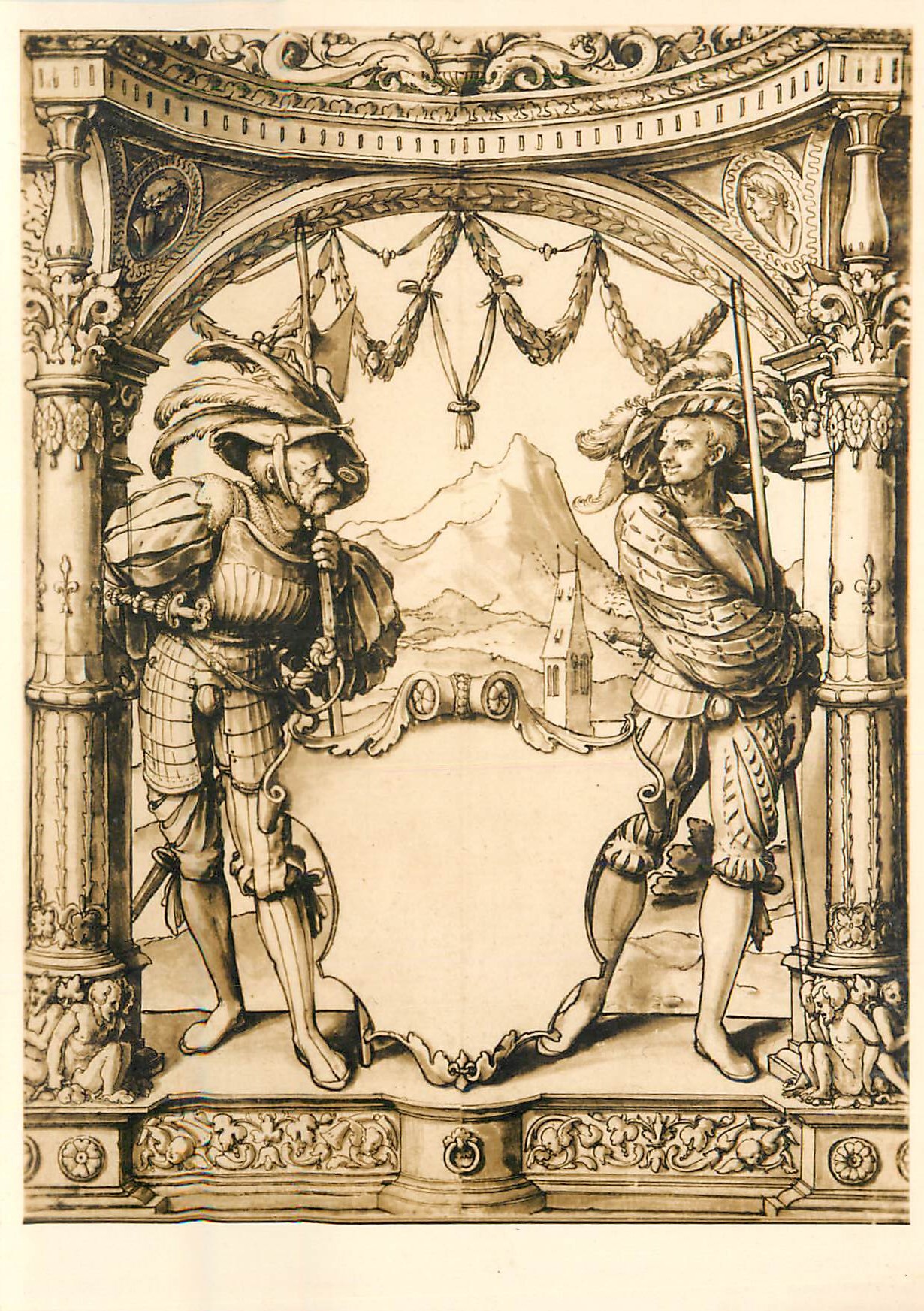 CPM Kupferstichkabinett Basel Hans Holbein Scheibenriss mit Zwei Landsknechten