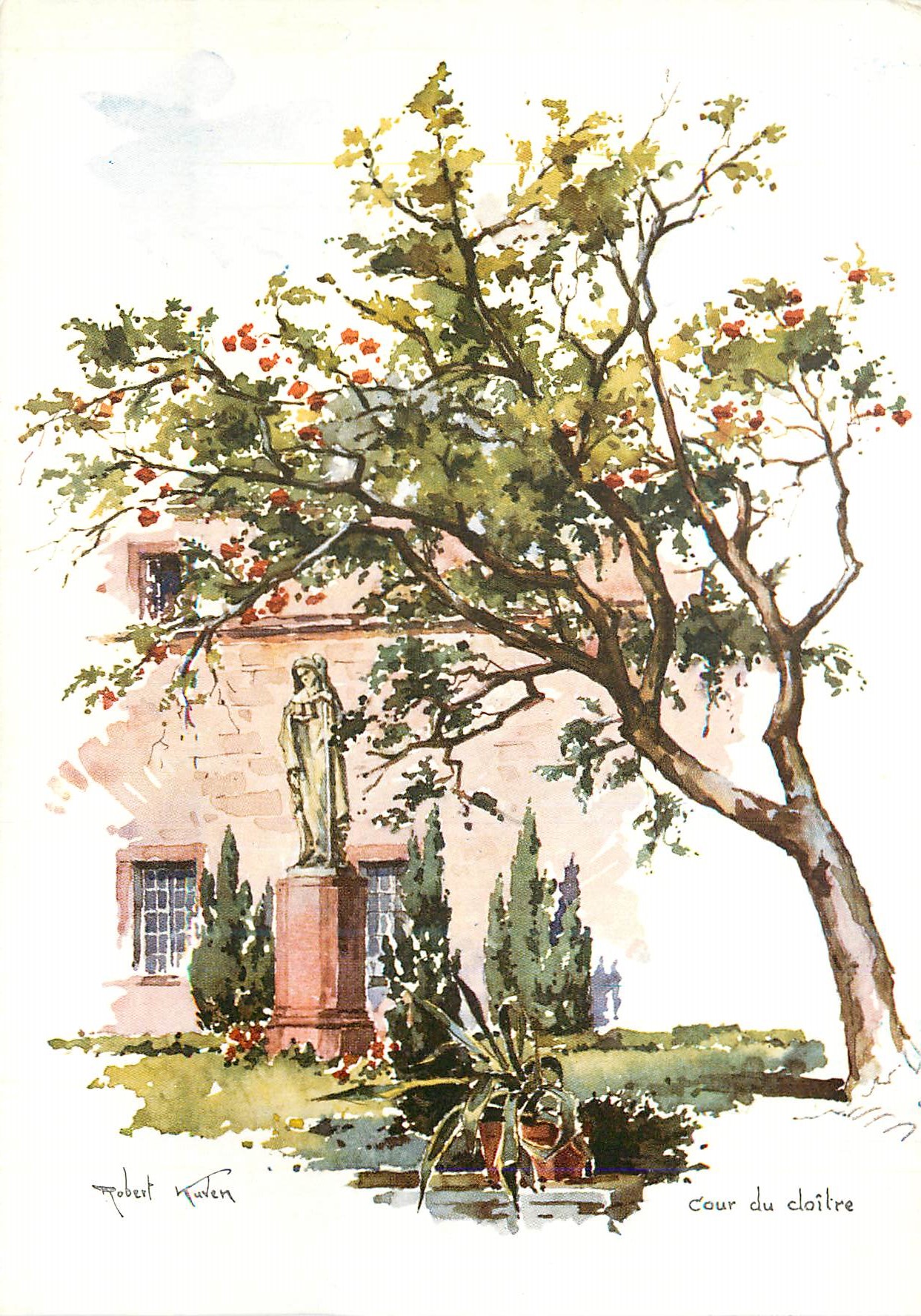 Cour du cloître — Robert Kudern — dessin à l'aquarelle