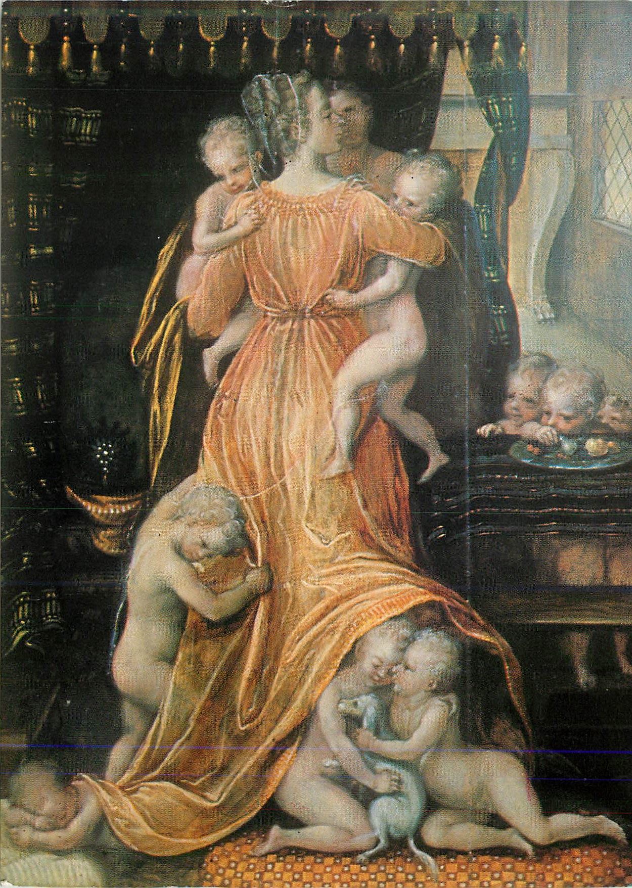 Virgen con el Niño y putti — pintura italiana — editor desconocido, número de serie ilegible