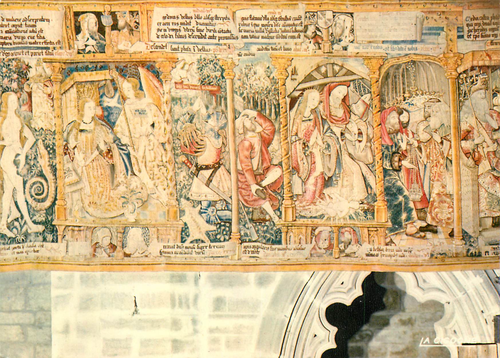 Scène religieuse — fresque ou tapisserie médiévale — éditeur inconnu, n° de série non lisible