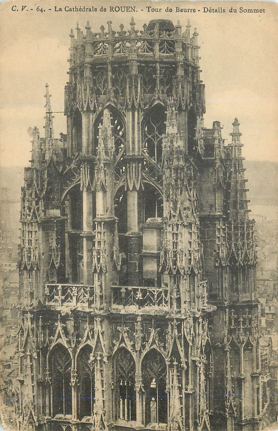 CPA La Cathedrale de Rouen Tour de Beurre Details du Sommet