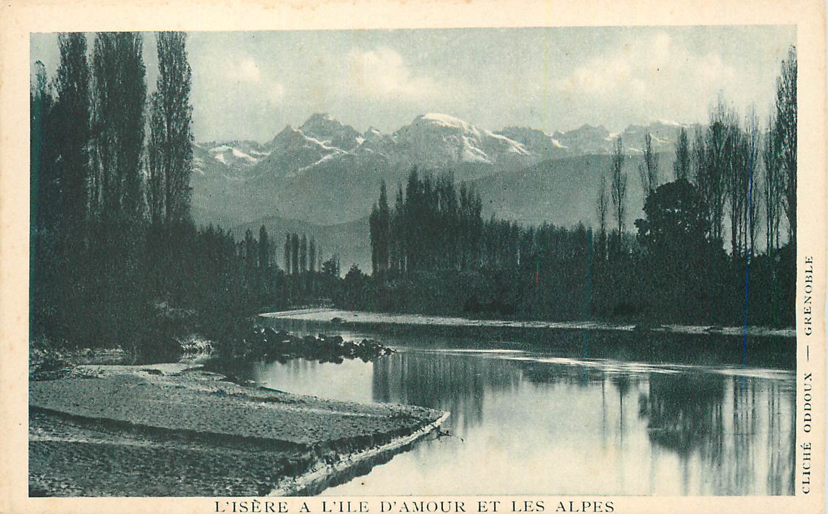 L'Isère à l'Île d'Amour et les Alpes — Cliché Oddoux, Grenoble