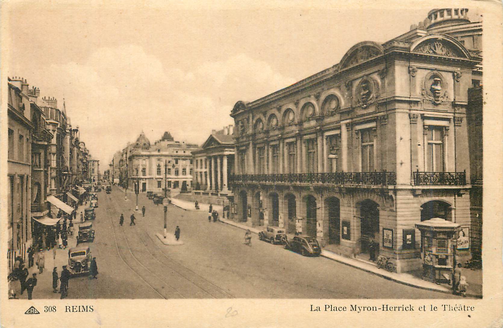 CPA Reims La Place Myron Herrick et le Theatre