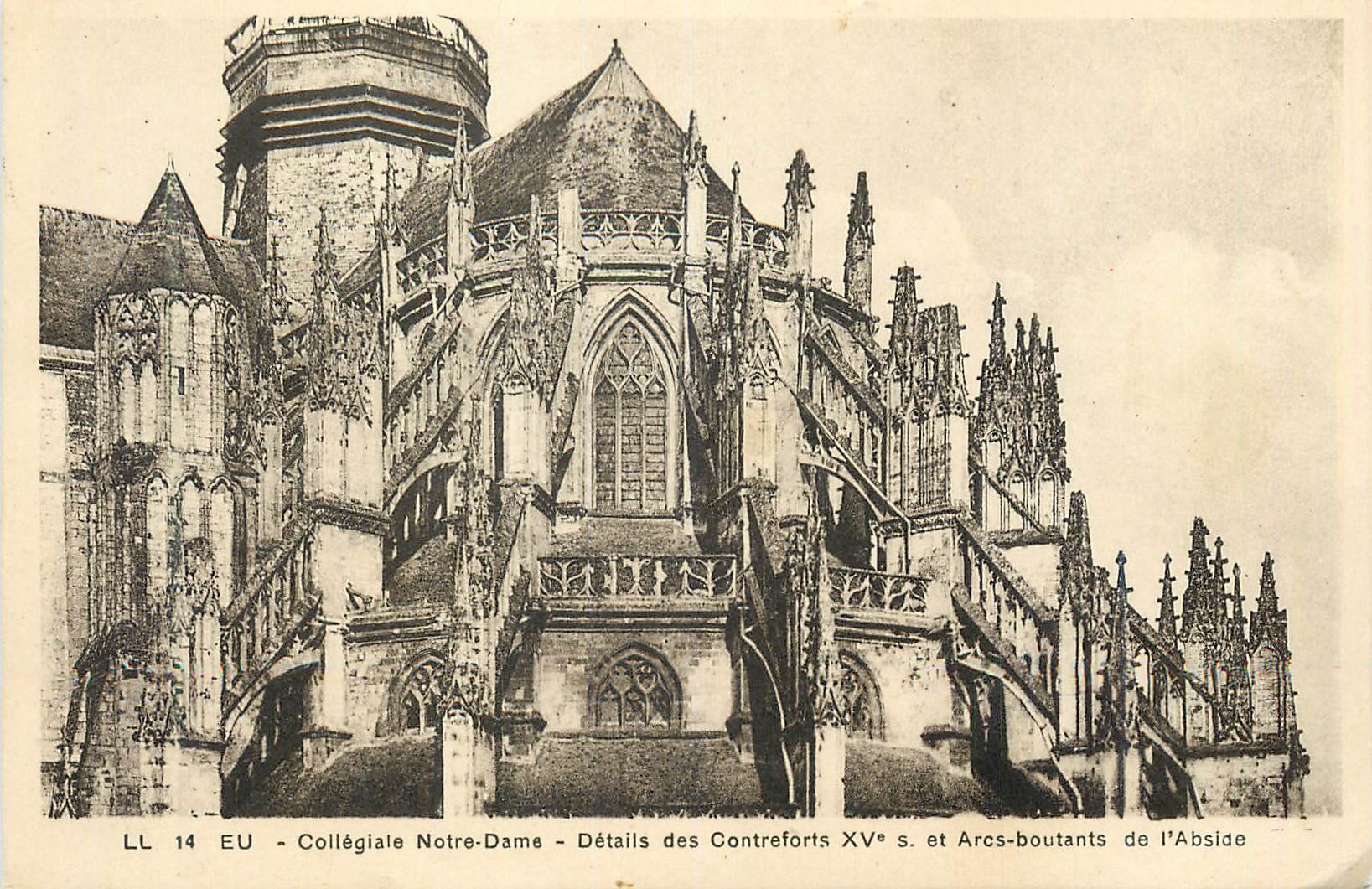 CPA Eu Collegiale Notre Dame Details des Contreforts XVe S et Arc Boutants de l'Abside