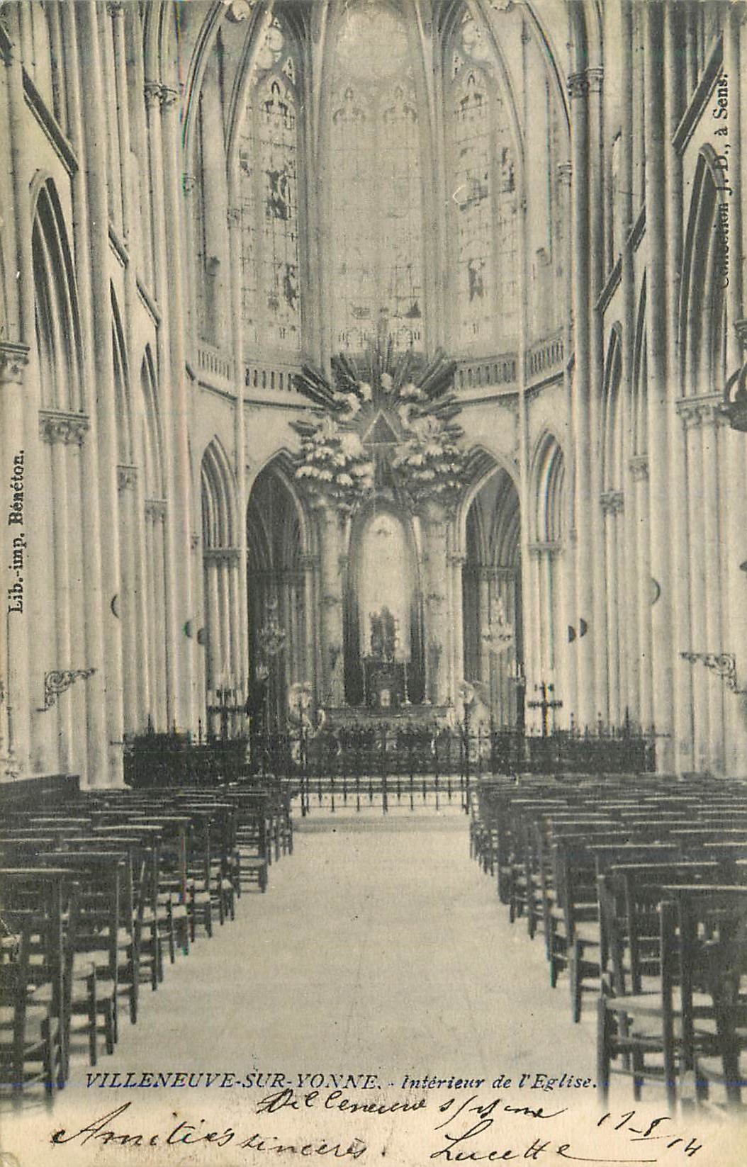 Villeneuve-sur-Yonne — Interno della chiesa — Lib. Imp. Bénéton, a Sens
