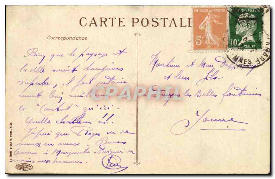 Cannes CPA Boulevard de la CRoisette — Verso