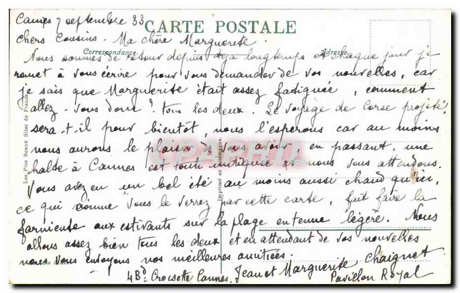 Cannes CPA La plage et les hotels — Rückseite