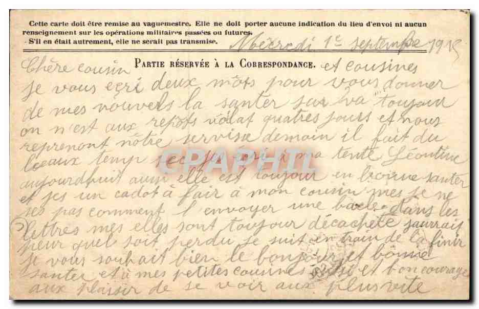Carte de correspondance Chatel rue Lantier a Paris Chardonnet 4eme compagnie (militaria) — Rückseite